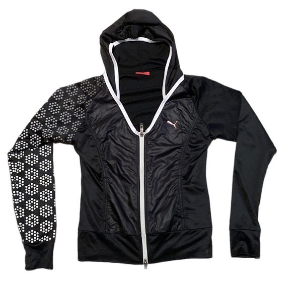 PUMA women’s fitted black white hoodie Zip up - Picture 2 of 15